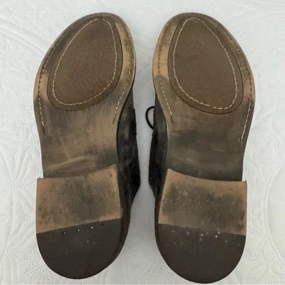 John Fluevog Grant Leather Derby Shoes Washed Black Distressed Finish Size 11 - Picture 11 of 15